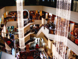 Busy mall at Christmas time.